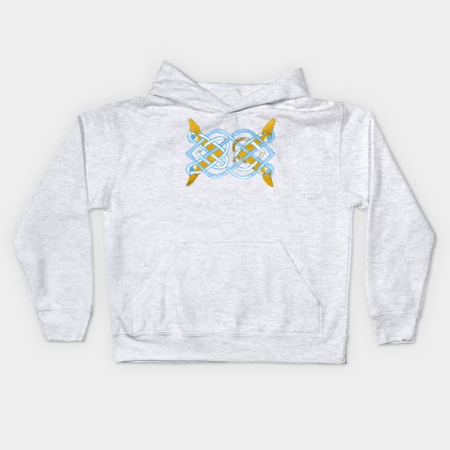 Celtic yellow duck tracery Kids Hoodie by Zamen